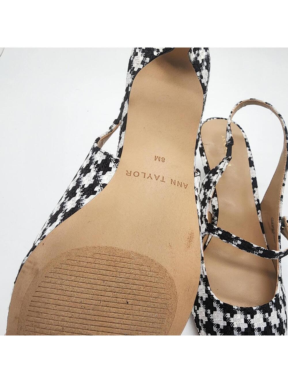 New ann taylor Gingham kitten heel sling 8M black white - Picture 4 of 7